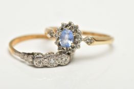 TWO GEM SET RINGS, the first a three stone diamond ring, three illusion set single cut diamonds,