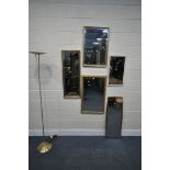 A SELECTION OF VARIOUS MIRRORS, to include a gilt wood rectangular bevelled edge wall mirror, 51cm x