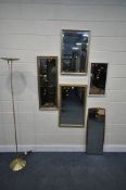 A SELECTION OF VARIOUS MIRRORS, to include a gilt wood rectangular bevelled edge wall mirror, 51cm x