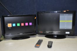 A LOGIK L22DVDB11 22in TV with no remote along with a Toshiba 19BV501B 19in tv with remote and a