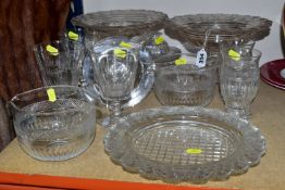 TWELVE PIECES OF 19TH AND 20TH CENTURY CUT GLASS TABLE AND STEMWARE, comprising a set of three water