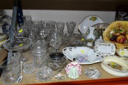 A GROUP OF CERAMICS AND CUT CRYSTAL, comprising two Royal Doulton 'Bunnykins' dishes, a Royal