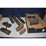 A COLLECTION OF VINTAGE WOODEN PLANES comprising two coffin planes, three jointer planes and six