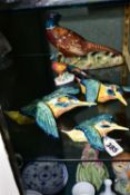 FIVE BESWICK BIRDS, comprising a set of three Kingfisher - Flying to the right wall plaques, model