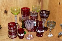 ELEVEN PIECES OF 19TH AND 20TH CENTURY GLASSWARE, MOSTLY BOHEMIAN, including a Theresienthal style