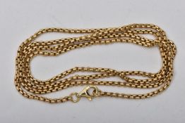 A 9CT GOLD BOX LINK BELCHER CHAIN, fitted with a lobster clasp, hallmarked 9ct Birmingham, length