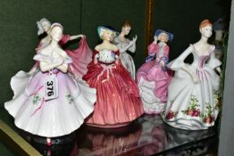SIX ROYAL DOULTON FIGURINES, comprising Genevieve HN1962, The Ballerina HN2116 (chips to rear hem of