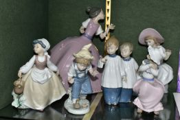 A GROUP OF LLADRO AND NAO FIGURES, to include a Lladro Girl in Pink Dress model no 5120, sculptor