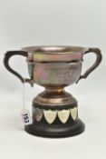 A SILVER TROPHY CUP, fitted with two handles, engraved 'County Express Trophy (Driving Test)