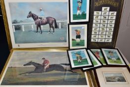 A SMALL QUANTITY OF HORSE RACING RELATED PRINTS ETC, comprising three limited edition prints
