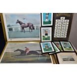 A SMALL QUANTITY OF HORSE RACING RELATED PRINTS ETC, comprising three limited edition prints