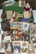 ONE BOX OF VINTAGE POSTCARDS, BOOKS AND GAMES, to include a boxed set of Lotto by Glevum Games,