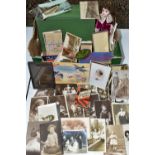 ONE BOX OF VINTAGE POSTCARDS, BOOKS AND GAMES, to include a boxed set of Lotto by Glevum Games,