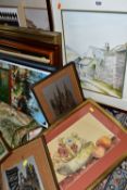 A SMALL QUANTITY OF PAINTINGS AND PRINTS ETC, to include F Milner a still life study of flowers