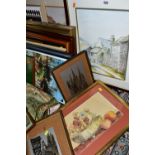 A SMALL QUANTITY OF PAINTINGS AND PRINTS ETC, to include F Milner a still life study of flowers