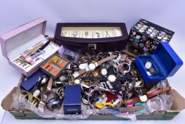 A BOX OF ASSORTED WATCHES, to include a boxed ladys 'Tissot' wrist watch model number G350, a '