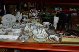 A QUANTITY OF WEDGWOOD 'ICE ROSE' PATTERN GIFTWARE, A REGIMENTAL SWAGGER STICK AND TEAWARES,