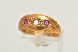AN MID 20TH CENTURY 18CT GOLD RING, a/f, missing centre stone, set with two diamond chips and two