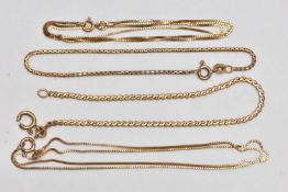 TWO CHAINS AND TWO BRACELETS, to include two fine box link chains, each fitted with a spring