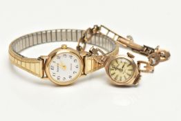 TWO 9CT GOLD WRISTWATCHES, the first a ladys 9ct gold 'Roamer' manual wind watch, small round