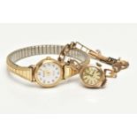 TWO 9CT GOLD WRISTWATCHES, the first a ladys 9ct gold 'Roamer' manual wind watch, small round