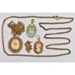 A SELECTION OF JEWELLERY, to include a 9ct gold locket with chain, locket hallmarked 9ct gold London