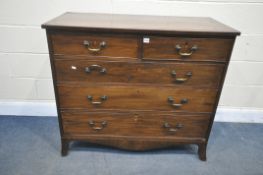 A GEORGIAN MAHOGANY AND CROSSBANDED CHEST OF TWO SHORT AND THREE LONG GRADUATED DRAWERS, with