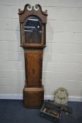 A GEORGIAN OAK AND MAHOGANY CROSSBANDED EIGHT DAY LONGCASE CLOCK, with a painted dial, height 213cm,