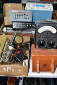 FOUR BOXES AND LOOSE OF SOUND AND ELECTRICAL MEASURING EQUIPMENT, ETC a leather cased Universal