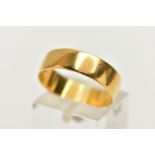 A 22CT YELLOW GOLD WEDDING RING, designed as a plain polished wide band, hallmarked London 1966,