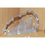 A MATS JONASSON FOR KOSTA BODA SCULPTURAL GLASS PLAQUE WITH INTAGLIO WALRUS DECORATION, bears