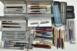 A BOX OF ASSORTED 'PARKER' PENS, to include a lady Duo-fold, Frontier roller ball, a cased Sonnet