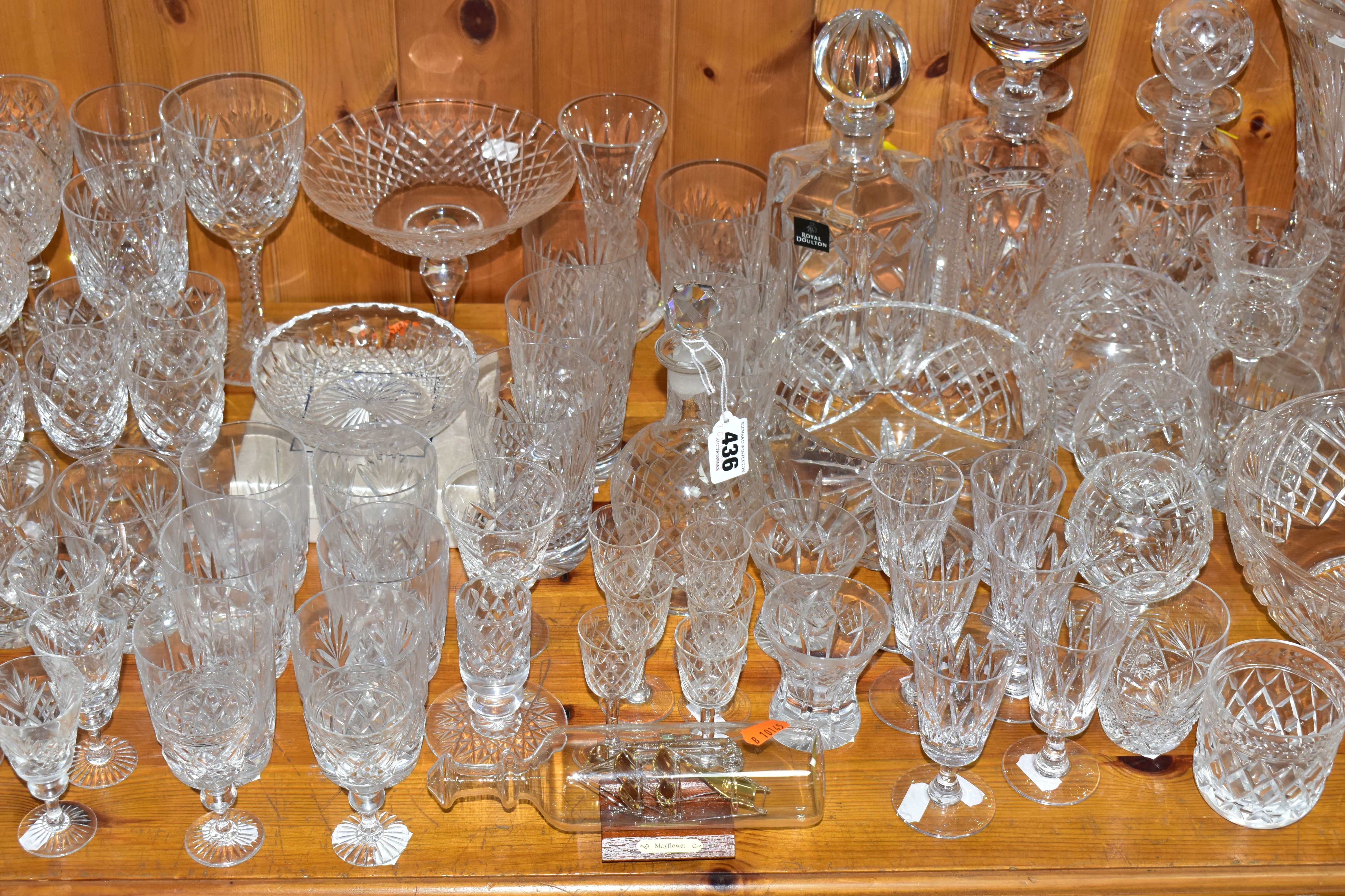 A QUANTITY OF CUT CRYSTAL AND OTHER GLASSWARES, over seventy pieces to include a hexagonal Royal