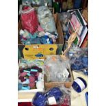 THREE BOXES AND LOOSE HABERDASHERY AND ART SUPPLIES ETC, to include a quantity of unused