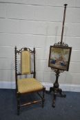 A VICTORIAN WALNUT NURSING CHAIR, with stripped gold back and seat (condition:-some faults including