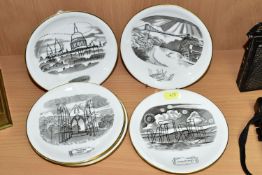 LAURENCE WHISTLER FOR WEDGWOOD - A SET OF SIX 'OUTLINES OF GRANDEUR' BONE CHINA PLATES, circa 1955/