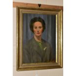 LESLIE A. WALTON (20TH CENTURY) A HEAD AND SHOULDERS PORTRAIT, the female figure is wearing a jacket