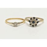 TWO GEM SET RINGS, to include a diamond single stone ring, set with a round brilliant cut diamond,