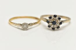 TWO GEM SET RINGS, to include a diamond single stone ring, set with a round brilliant cut diamond,