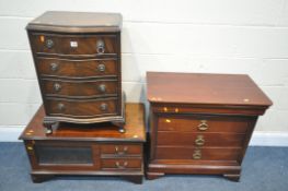A MAHOGANY CHEST OF FOUR DRAWERS, width 76cm x depth 42cm x height 72cm, a mahogany serpentine chest