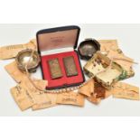 A SMALL PARCEL OF SILVER AND PASTE STONES, comprising a cased pair of Italian 50 gram 999.9 silver