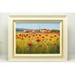 BRUNO TINUCCI (ITALY 1947) 'CAMPO ROSSO I / RED FIELD I', an Italian landscape with poppies and farm