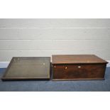 A SMALL PINE BLANKET BOX, with a hinged lid, width 88cm x depth 47cm x height 32cm, along with a