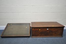 A SMALL PINE BLANKET BOX, with a hinged lid, width 88cm x depth 47cm x height 32cm, along with a