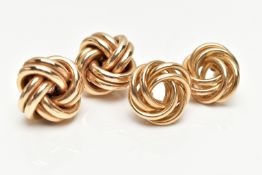 TWO PAIRS OF 9CT GOLD EARRINGS, each designed as a stylised knot, earrings for pierced ears, both