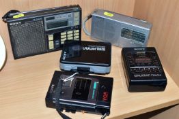 TWO SONY WALKMAN, A SONY CASSETTE-CORDER V.O.R. AND TWO SONY RADIOS, comprising a Walkman FM/AM
