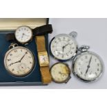 AN ASSORTMENT OF WATCHES, the first a 'Smiths' pocket watch, a white metal pocket watch, signed '