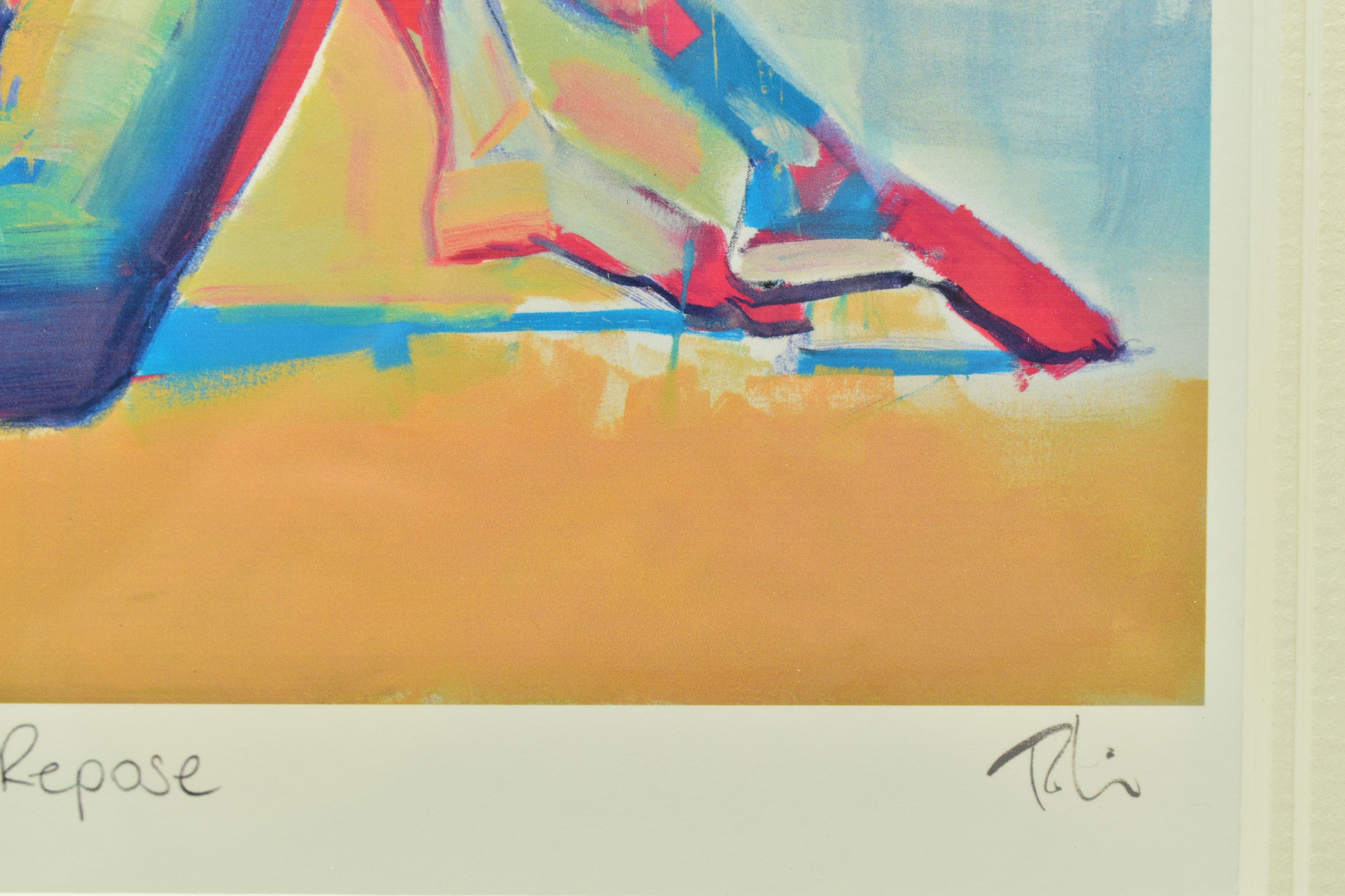 TOBY MULLIGAN (BRITISH 1969) 'IN REPOSE', a signed limited edition print depicting a colourful - Image 3 of 3