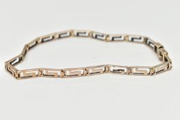 A 9CT GREEK KEY PATTERN BRACELET, articulated line bracelet fitted with a folding clasp,
