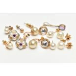 A COLLECTION OF EARRINGS, to include eight pairs of ear studs and one single odd earring set with an